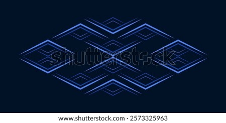 Ornamental ethnic single pattern of country style. Blue sharp rays on on dark blue background. Vector monochrome diamond ornament of rhombuses. Delicate decor for clothes, album pages, etc.