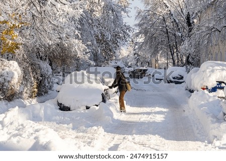 Similar – Image, Stock Photo The onset of winter in summery Lech am Arlberg. Lonely mountain farm, mountain pasture, mountain forest and the snow-covered Karhorn.