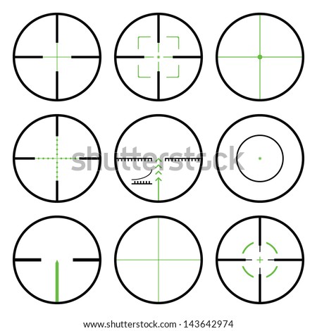 Vector crosshairs set with green sights. Each crosshair in seperated ...