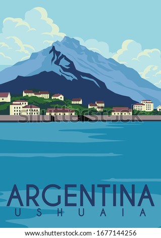 Argentina Vector Illustration Background. Travel to Ushuaia Tierra del Fuego Argentina. Flat Cartoon Vector Illustration in Colored Style.