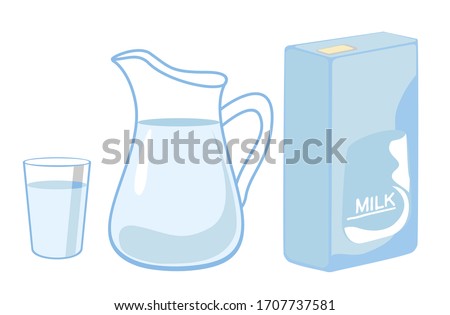 Milk in a jug and in a box. Dairy products, milk various packaging. Milk food healthy. 