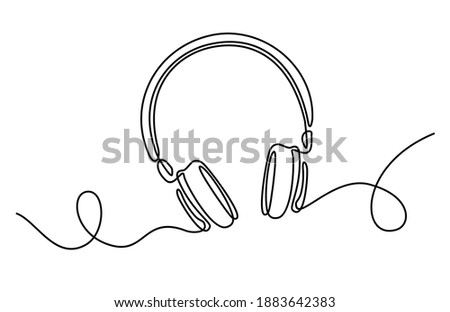 One line headphones. Hand drawn vector illustration. Continuous line drawing of headphones music musical sound wave. Wireless headphones with music and technology symbols 
