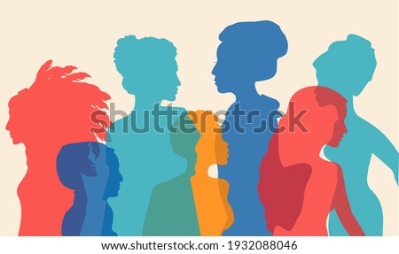 Multi-ethnic women silhouette. Different ethnicity women: African, Asian, Chinese, European, Arab. Racial equality and anti-racism. The struggle for rights, independence, equality. Multicultural