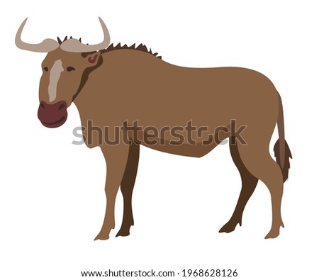 Gnu Wildebeest isolated on a white background. African wildlife animal. Vector Illustration