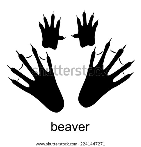 Beaver track, beaver footprint. Ink, silhouette Vector illustration isolated on white background