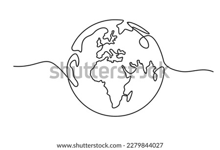 Globe. Earth globe one line drawing of world map minimalist vector illustration isolated on white background. Continuous line drawing.
