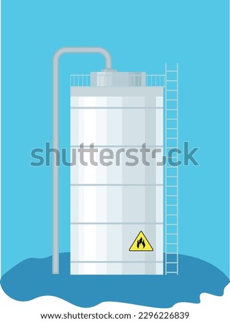 Natural gas cistern vector tank. Propane icon container. Oxygen gas cylindrical container fuel storage. Reservoir with flammable sign. Metal tank with industrial flammable fuel Safe butane and propane