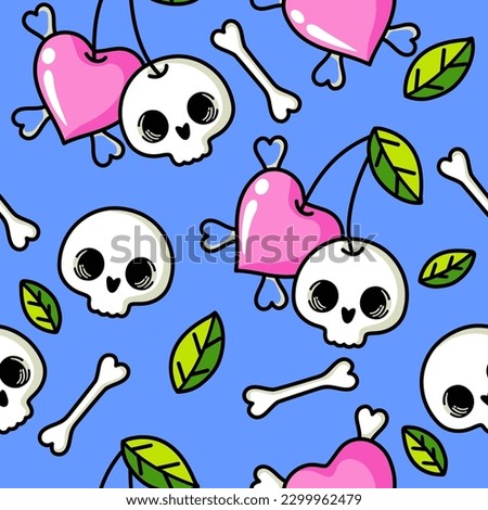 Cute skull vector seamless pattern on white with hearts. Multicolor Skulls background, Day of the Dead celebration. Seamless pattern with skulls. Vector illustration.