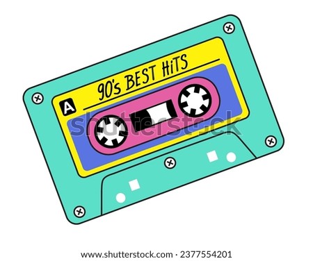 Retro tape cassette. Hits of the 90s. Vintage audio tape isolated on a white background. Vector colored illustration for web banners, advertisements, stickers, labels, t-shirt Сток-фото © 