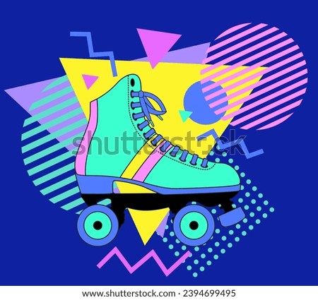 
Retro roller skates 90s style poster. Pair of vintage, retro quad roller skates, sketch style, hand drawn illustration isolated on white background. 1990s trendy illustration. Nostalgia for the 90s