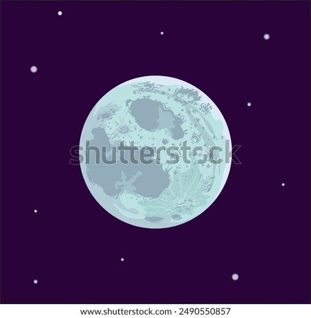 Full moon in flat design style. Night. Sky panorama with stars. Vector illustration