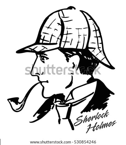Sherlock Holmes. Detective illustration. Illustration with Sherlock Holmes. English detective ink drawing.