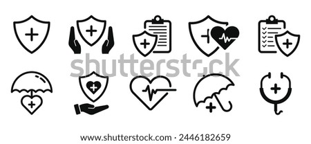 Set of health insurance icon Collection. Insurance and assurance icons. Vector Illustration.