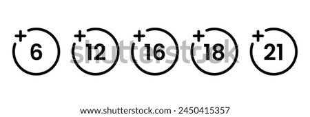 Age restriction Icons set. Sign for the restriction of the age content. Age limit from six to twenty one. Vector Illustration.