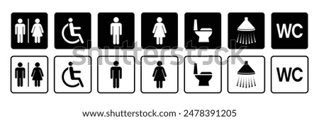 Set of restroom, toilet icon collection. Male and female restroom. Vector Illustration.