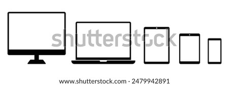 Set of Device icon collection. Smartphone, tablet, laptop and desktop computer symbol. vector Illustration.