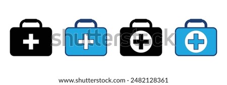 Set of First aid box icons. First aid kit, Medical care bag symbol collection. Vector Illustration.