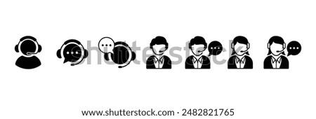 Set of Customer support service icons collection. Technical support, call center, hotline, operator, staff, and agent communication symbol. Vector Illustration.