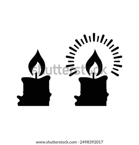 Set of Black linear candle silhouettes for religion commemorative and party icon. Candles flaming flat symbol collection. Candle icon. Vector Illustration.