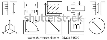 Set of outlined length, weight and volume icon collection. Scalability or scalable symbol. Size, resize icons. Vector Illustration.