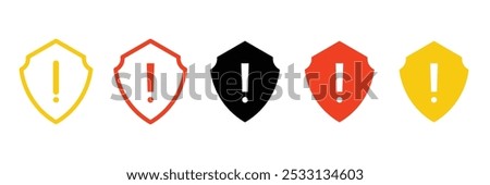 Set of security shield warning or attention icon collection. risk alert symbol. Vector Illustration.