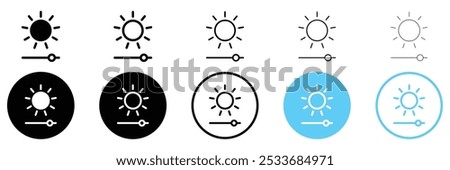 Set of light control icons. Bright slider, Brightness level, Contrast settings, symbol. Vector Illustration.