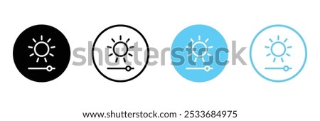 Set of light control icons. Bright slider, Brightness level, Contrast settings, symbol. Vector Illustration.