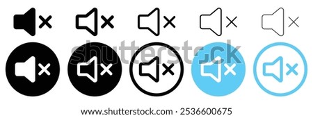 Set of speaker off icon collection. No volume, Mute, Silent symbol. Vector Illustration.