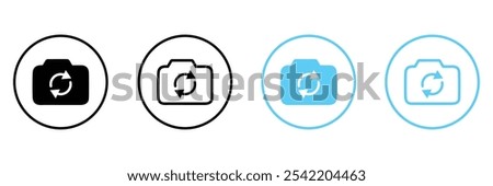 Set of Photo camera icon collection. Rotate camera, Flip camera, rotation circular camera symbol. Vector Illustration.