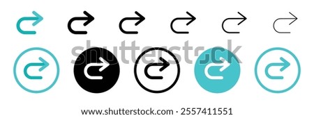 Set of return icon collection. Turn right direction. Redo arrow symbol. Vector Illustration.