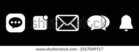 Set of New email message notification icon collection. Alarm alert reminder Notification bell, chat message symbol. Vector Illustration.