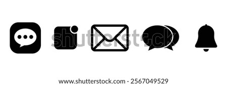 Set of New email message notification icon collection. Alarm alert reminder Notification bell, chat message symbol. Vector Illustration.