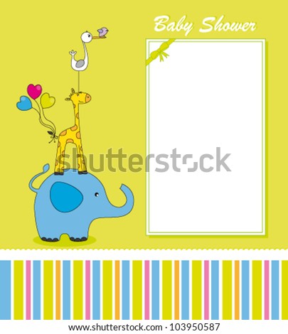 Baby shower card with funny pyramid of animals
