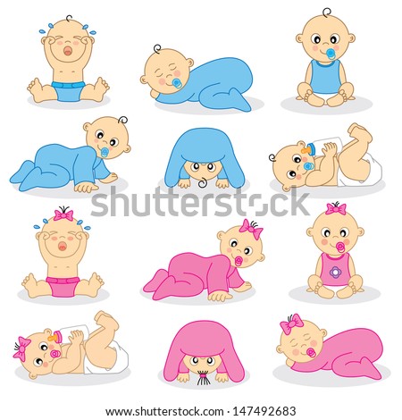 Vector Illustration Of Baby Boys And Baby Girls - 147492683 : Shutterstock