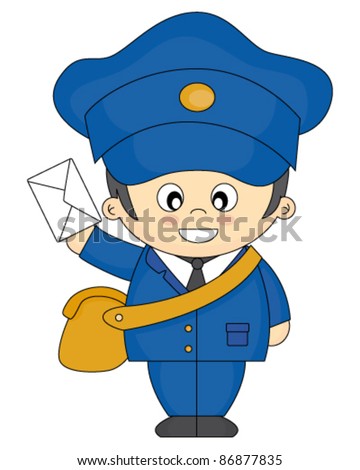 Mail Carrier With Bag And Letter Vector Illustration Isolated On White ...