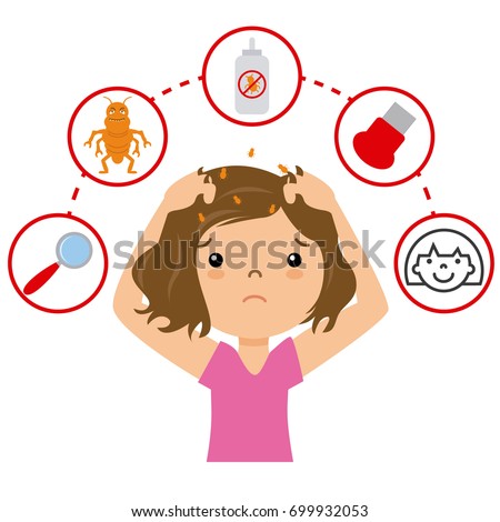 Girl with lice. step by step how to remove lice