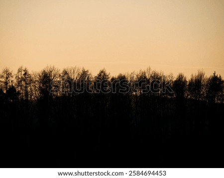 Similar – Foto Bild Die Sonne verschwindet hinter den Bäumen. Hinter dem Haus ist es schon dunkel. Eine starke Bewölkung gibt dem ganzen ein prächtiges Panorama.