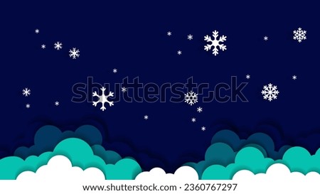 cloud and snowflake.Abstract background paper in blue and white. A4 abstract color 3d paper art illustration set. Blue Night sky clouds paper craft style. snow-filled. Illusion of depth.Winter. Eps10