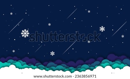 cloud and snowflake.Abstract background paper in blue and white. A4 abstract color 3d paper art illustration set. Blue Night sky clouds paper craft style. snow-filled. Illusion of depth.Winter. Eps10