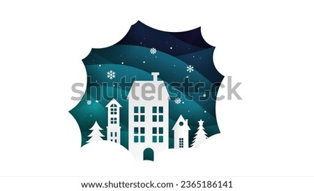 Landscape with snow-filled areas.3d abstract pastel paper cut illustration of winter landscape with cloud,pines and mountains.house and santa claus flying.Happy New Year and Merry Christmas background