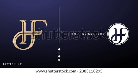 Initial Letter HF logo design golden color alphabet with line art style for business card icon, corporate signs, advertisement materials golden foil, collages prints, ads campaigns, wedding invitation