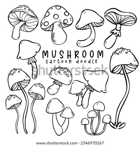 Cute playful autumn mushroom outline Doodle Illustration. Whimsical Fall Hand Drawing Art for stickers, greeting cards templates.