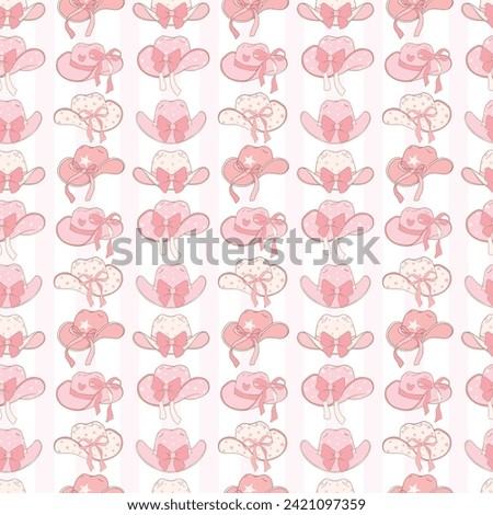 Coquette Pink cowgirl hat pattern seamless, Preppy Girly Western Digital Paper isolated on white background.