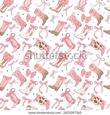 Coquette Pink cowgirl Boots pattern seamless, Girly Western Digital Paper isolated on white background.