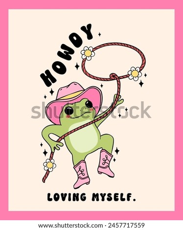Groovy Cowboy Frog with lasso robe Trendy self love Retro Minimal drawing wall art printable Aesthetic