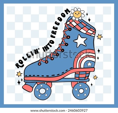 Groovy 4th of July roller skate shoei Cartoon Trendy doodle idea for Shirt Sublimation, greeting card