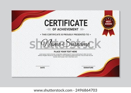 Elegant Design Template Certificate Achievement of White Background, modern elegant red and gold certificate certificate template