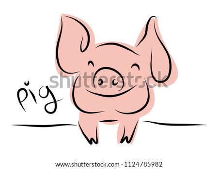 drawing of cute pig vector illustration simple concept zodiac of pig.