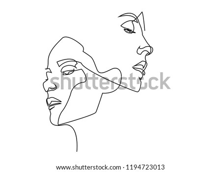 Continuous line, drawing of set faces and hairstyle, fashion concept, woman beauty minimalist, vector illustration for t-shirt, slogan design print graphics style
 ストックフォト © 