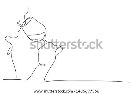 Continuous line, drawing of white, party celebration, cute glass, vector illustration